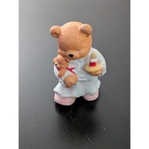 BC Bronson Teddy Bear Figurine Porcelain Bisque Art Bear Ready for Bed Vtg 2"